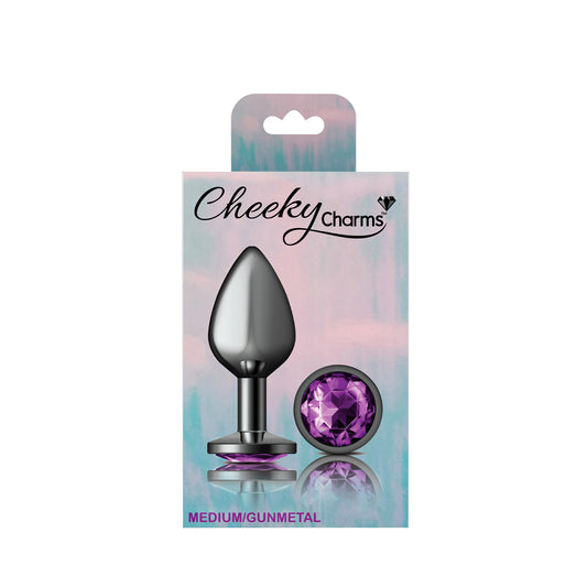 Purple Round Gem Gunmetal Metal Plug - Md