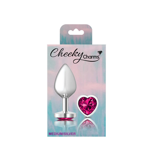 Bright Pink Heart Gem Silver Metal Plug - Md