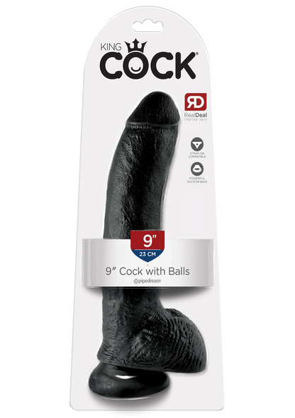 King Cock Dildo with Balls 9in - Black