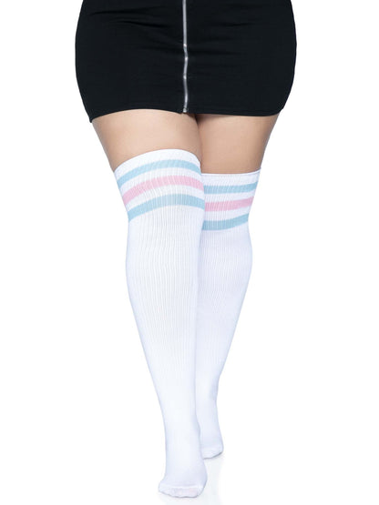 Kellee Plus Size Athletic Over the Knee Socks - 1X/2X - Pink/Blue