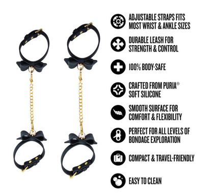 Temptasia Ardor Wrist and Ankle Restraints Black With Bow