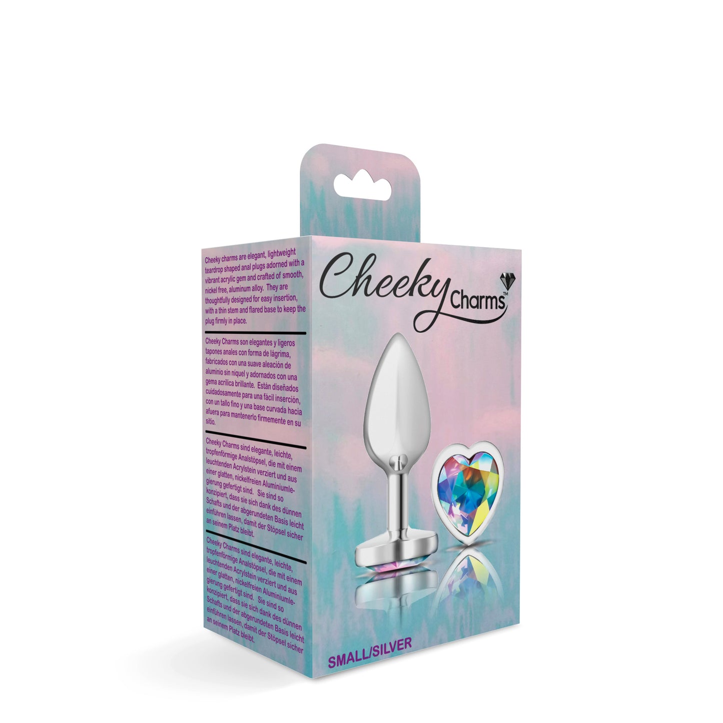 Clear Iridescent Heart Gem Silver Metal Plug - Sm