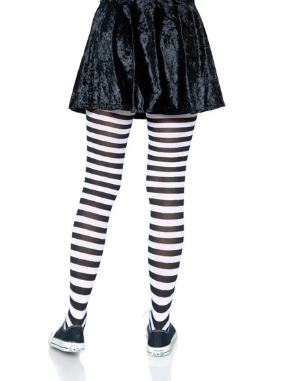 Nylon Striped Tights Black White Os