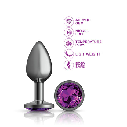 Purple Round Gem Gunmetal Metal Plug - Sm