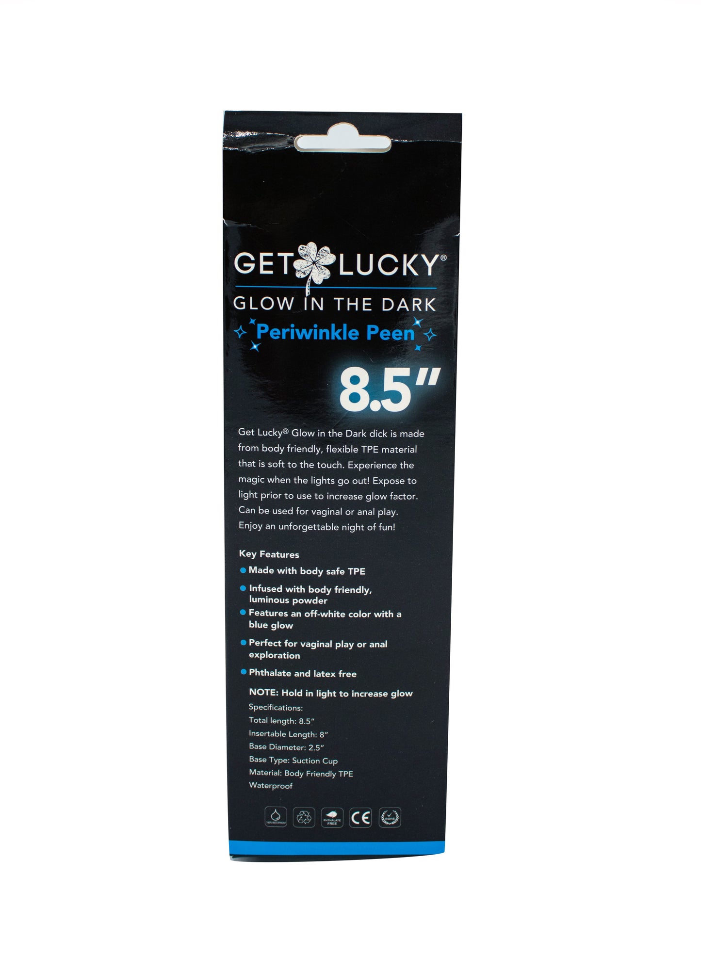 Glow-in-the-Dark Periwinkle Peen Dildo 8.5"