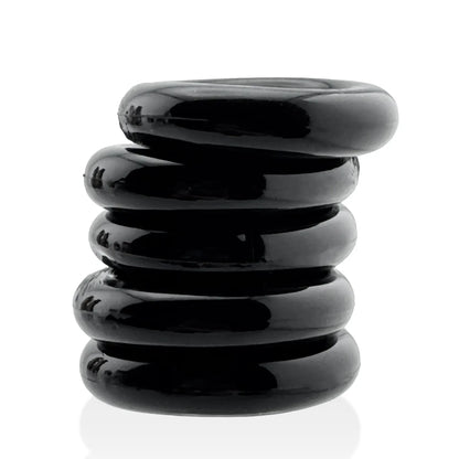 Jacker 5-Stack Five-Pack Tube Super-Strong Cockrings Black