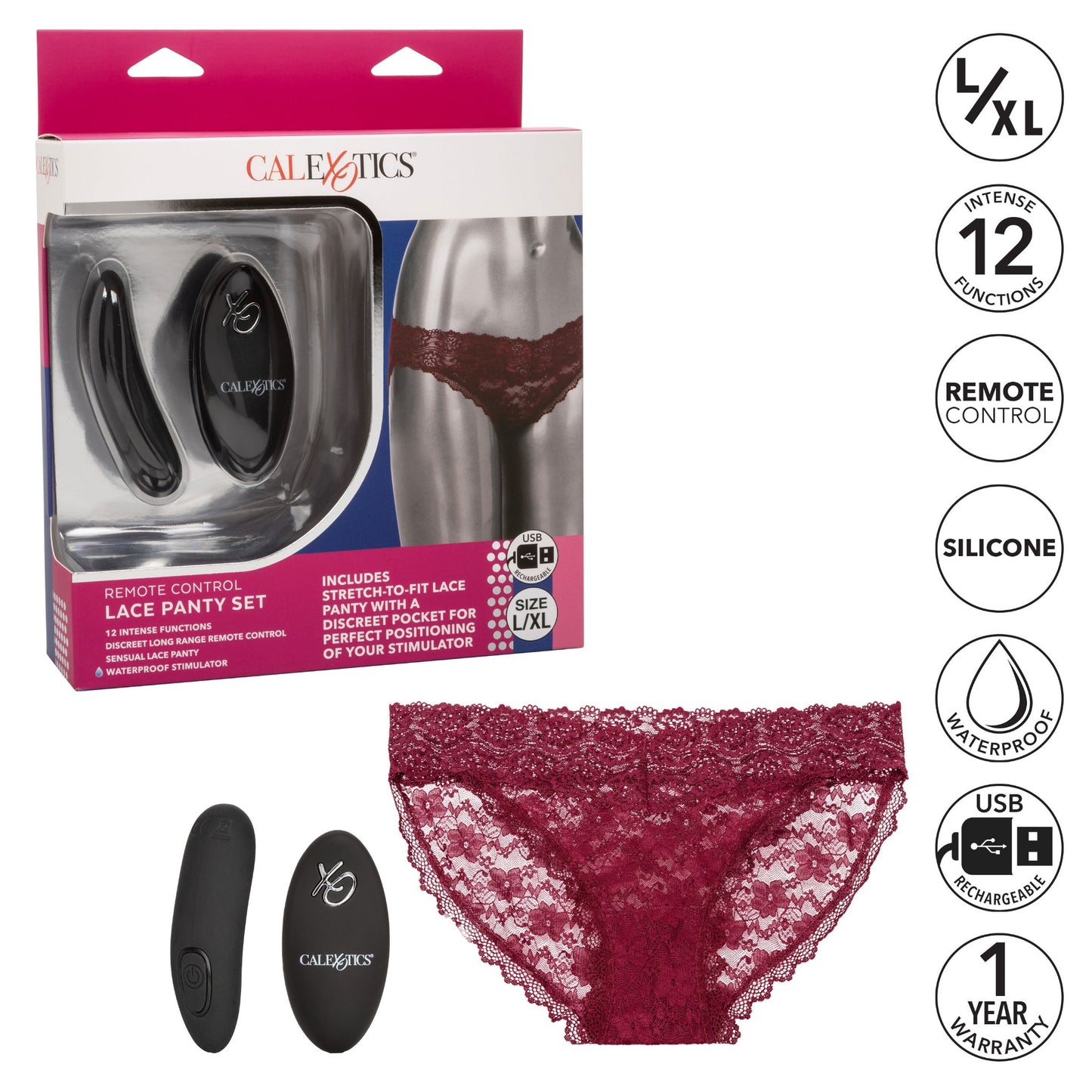 Remote Control Rechargeable Lace Panty Vibe Set - Large/XLarge - Red