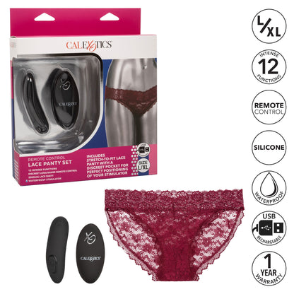 Remote Control Rechargeable Lace Panty Vibe Set - Large/XLarge - Red