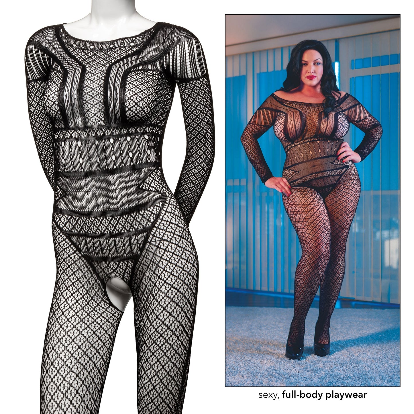 Scandal Plus Size Full Length Lace Body Suit - Plus Size - Black