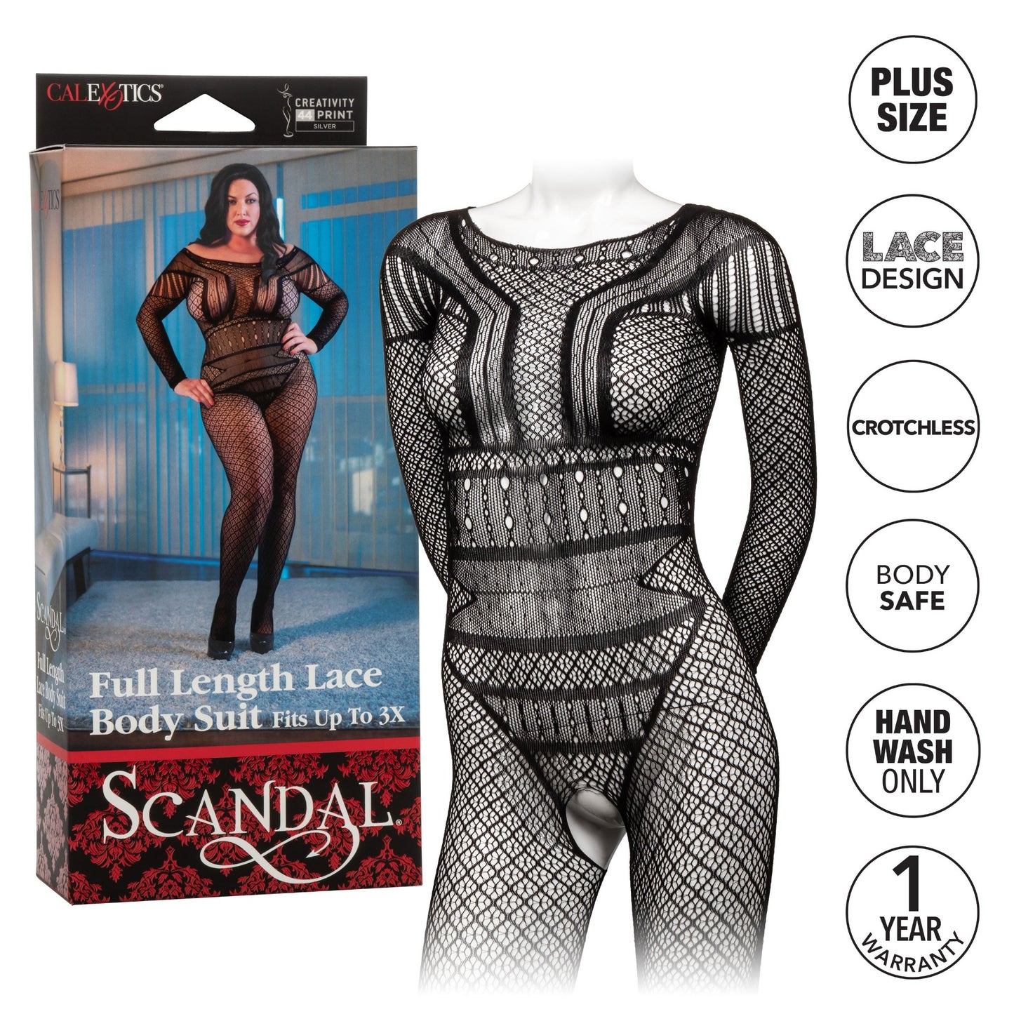 Scandal Plus Size Full Length Lace Body Suit - Plus Size - Black