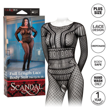 Scandal Plus Size Full Length Lace Body Suit - Plus Size - Black