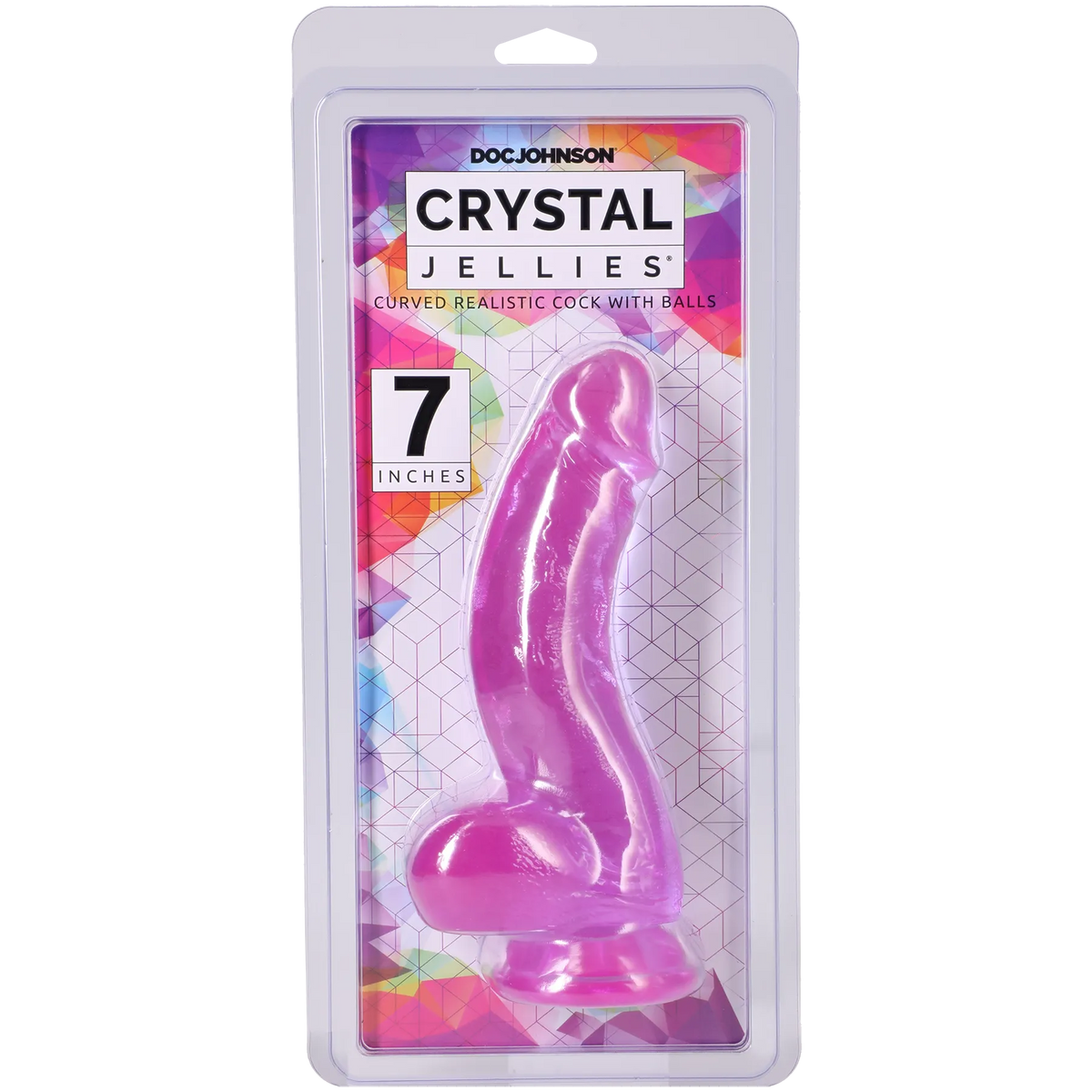 Crystal Jellies - Curved Realistic Cock With Balls - 7 Inch Pink
