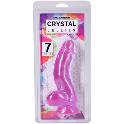 Crystal Jellies - Curved Realistic Cock With Balls - 7 Inch Pink