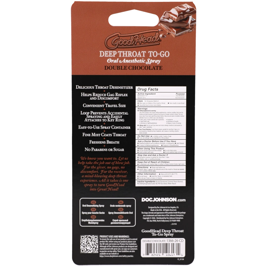 Goodhead - Deep Throat Spray to-Go - Double Chocolate - .30 Fl. Oz.
