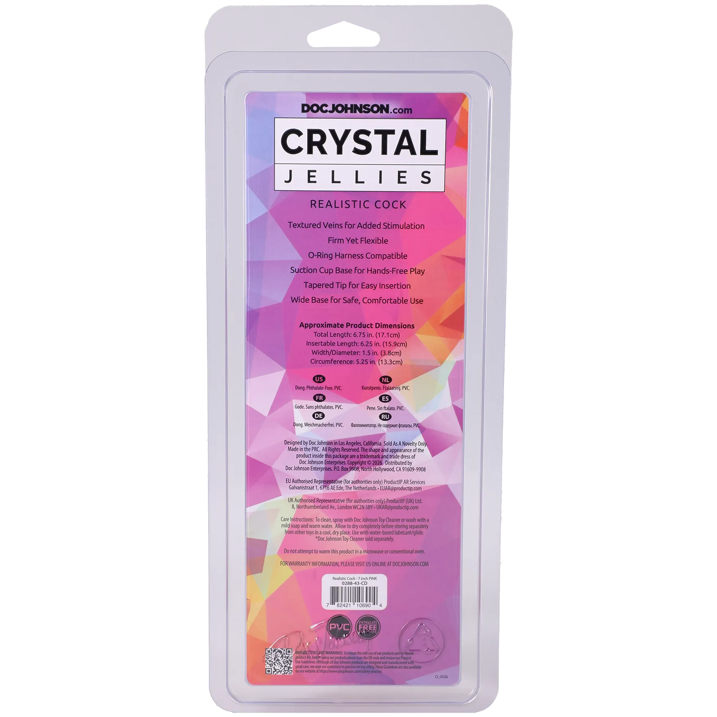 Crystal Jellies - Realistic Cock - 7 Inch Pink