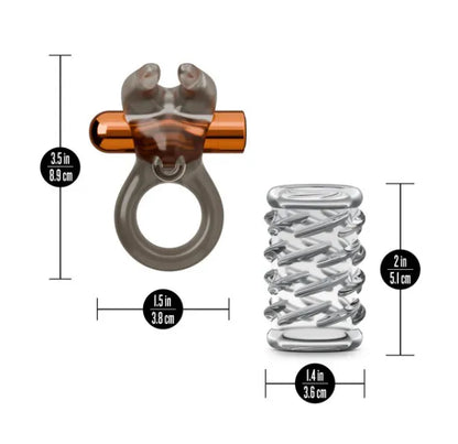 Stay Hard Vibrating Cock Ring Set With Sleeve Textured Sheath
