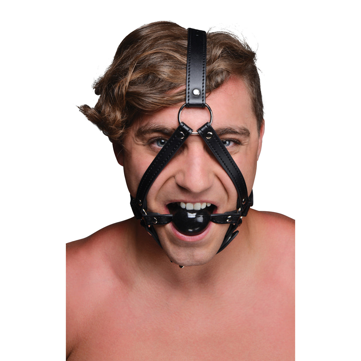 Strict Head Harness with Ball Gag - Black
