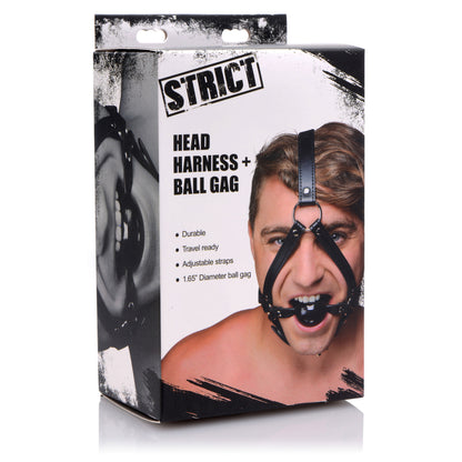 Strict Head Harness with Ball Gag - Black