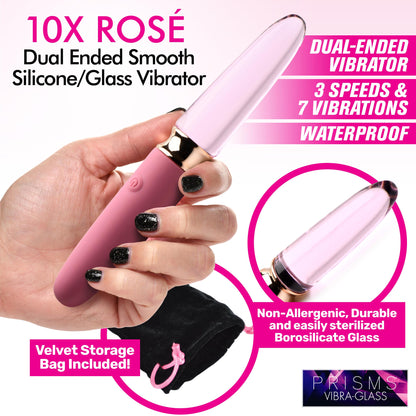 10X RosÃ© Dual Ended Smooth Silicone and Glass Vibrator