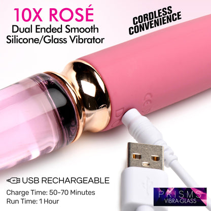 10X RosÃ© Dual Ended Smooth Silicone and Glass Vibrator