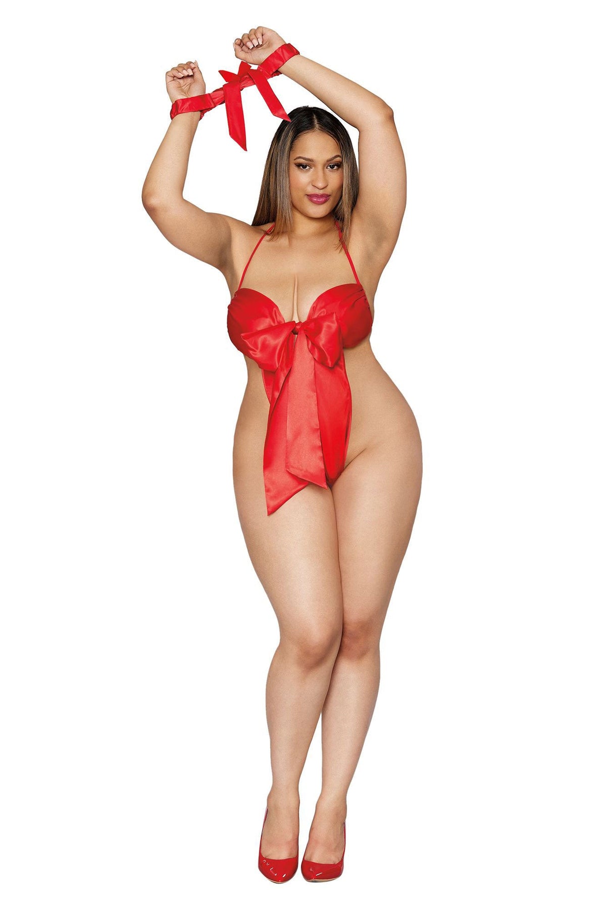 Bow Tie Teddy with Restraint - Lipstick Red