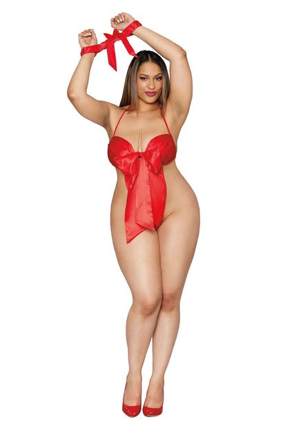Bow Tie Teddy with Restraint - Lipstick Red