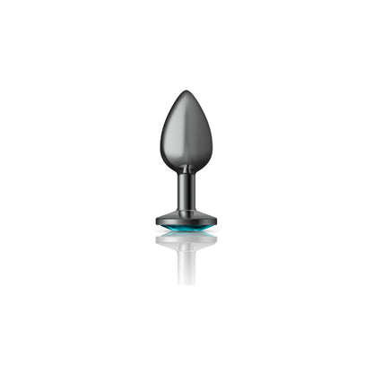 Teal Round Gem Gunmetal Metal Plug - Sm