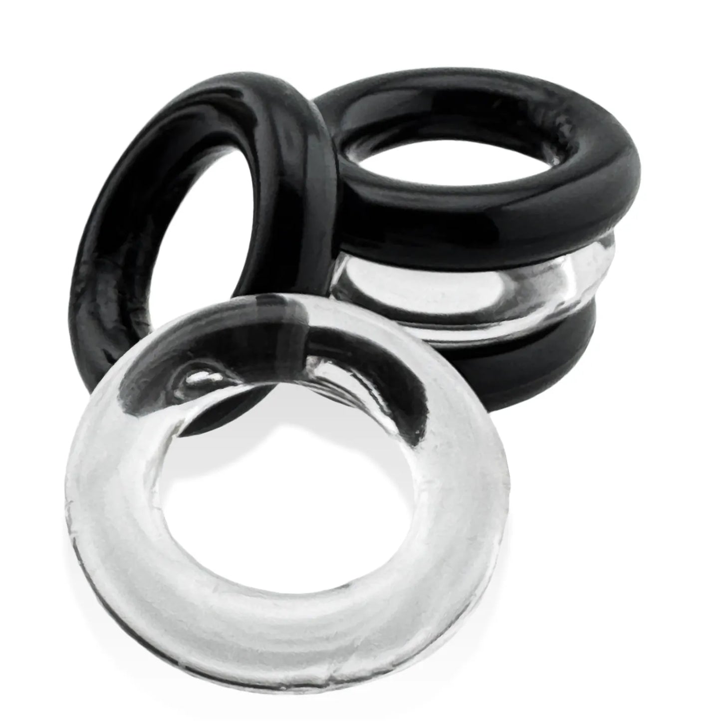 Jacker 5-Stack Five-Pack Tube Super-Strong Cockrings Clear Black