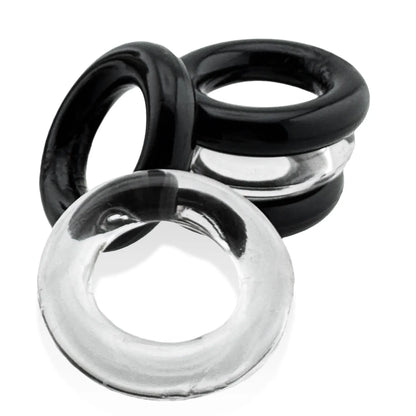 Jacker 5-Stack Five-Pack Tube Super-Strong Cockrings Clear Black