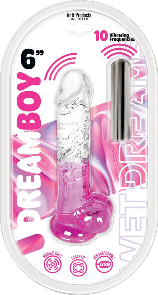 Dream Boy 8" - Jelly Vibrator Wet Dreams - Clear Aqua