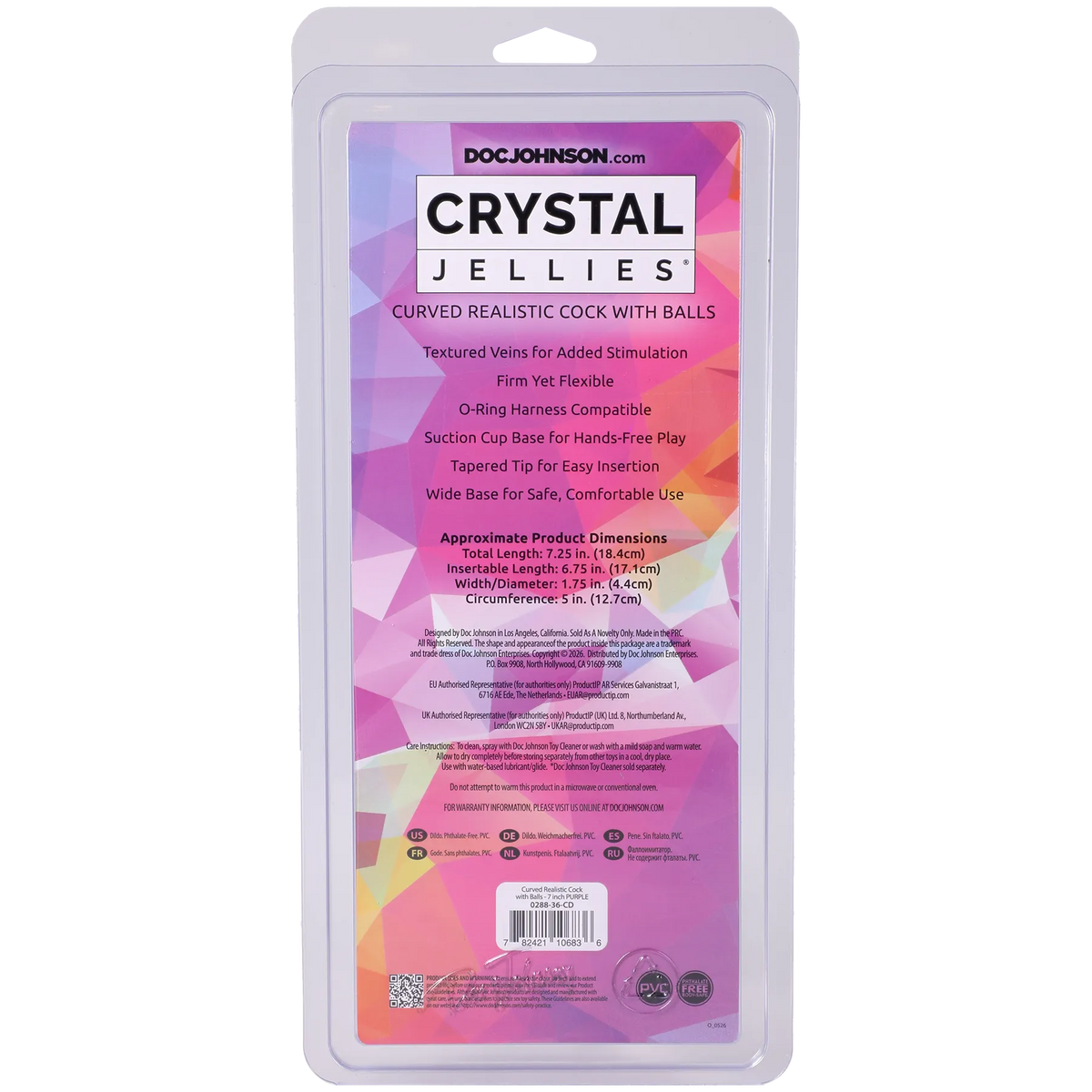Crystal Jellies - Curved Realistic Cock With Balls - 7 Inch Pink