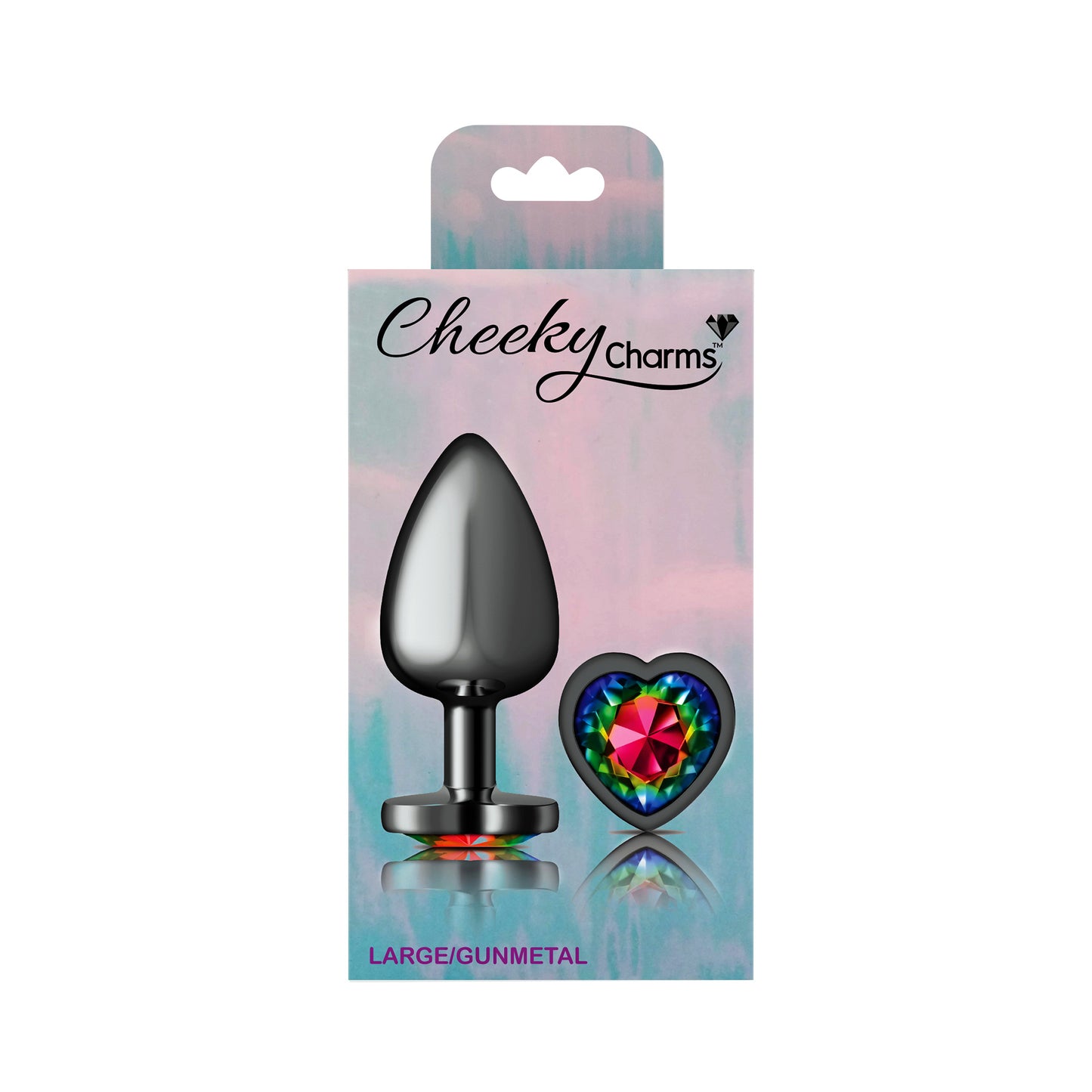 Rainbow Heart Gem Gunmetal Metal Plug - Lg