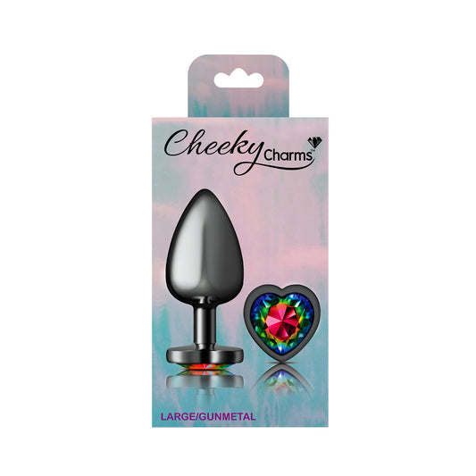 Rainbow Heart Gem Gunmetal Metal Plug - Lg