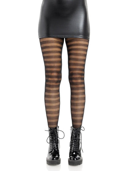 Cosima Striped Net Tights - Os - Black