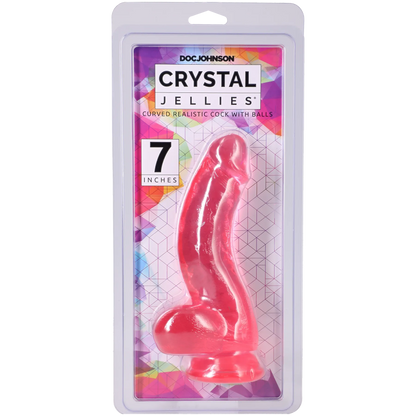 Crystal Jellies - Curved Realistic Cock With Balls - 7 Inch Pink