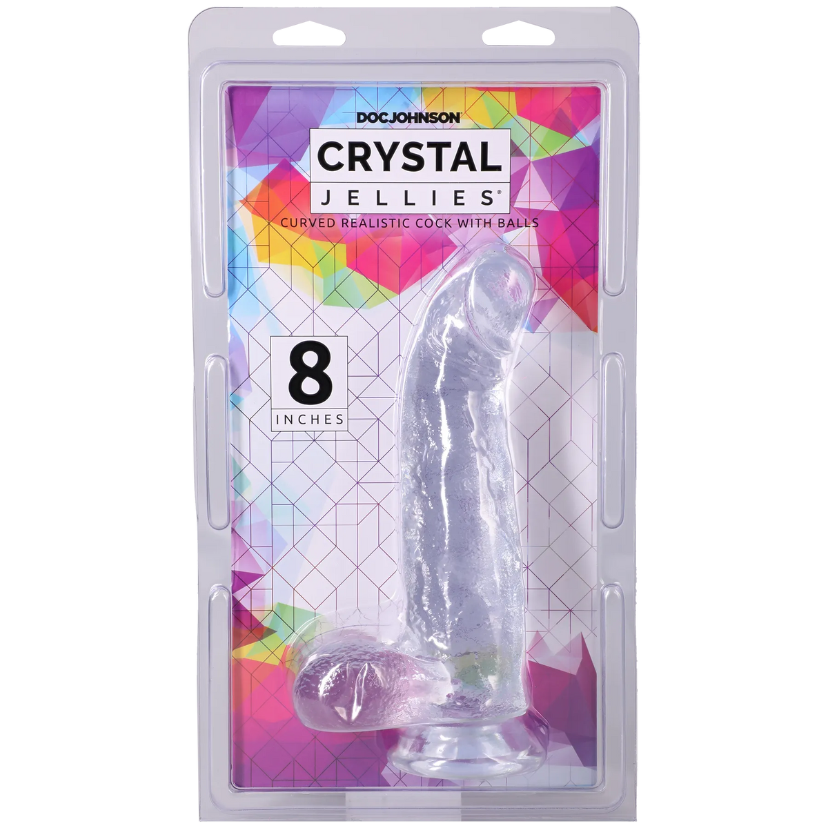 Crystal Jellies - Curved Realistic Cock With Balls - 8 Inch Clear