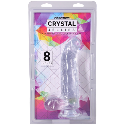 Crystal Jellies - Curved Realistic Cock With Balls - 8 Inch Clear