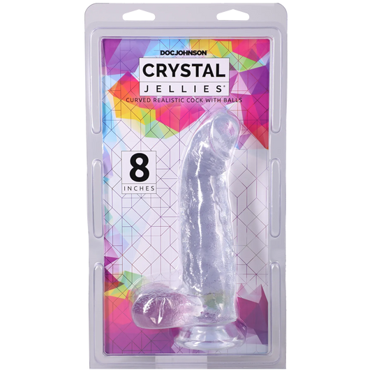 Crystal Jellies - Curved Realistic Cock With Balls - 8 Inch Clear