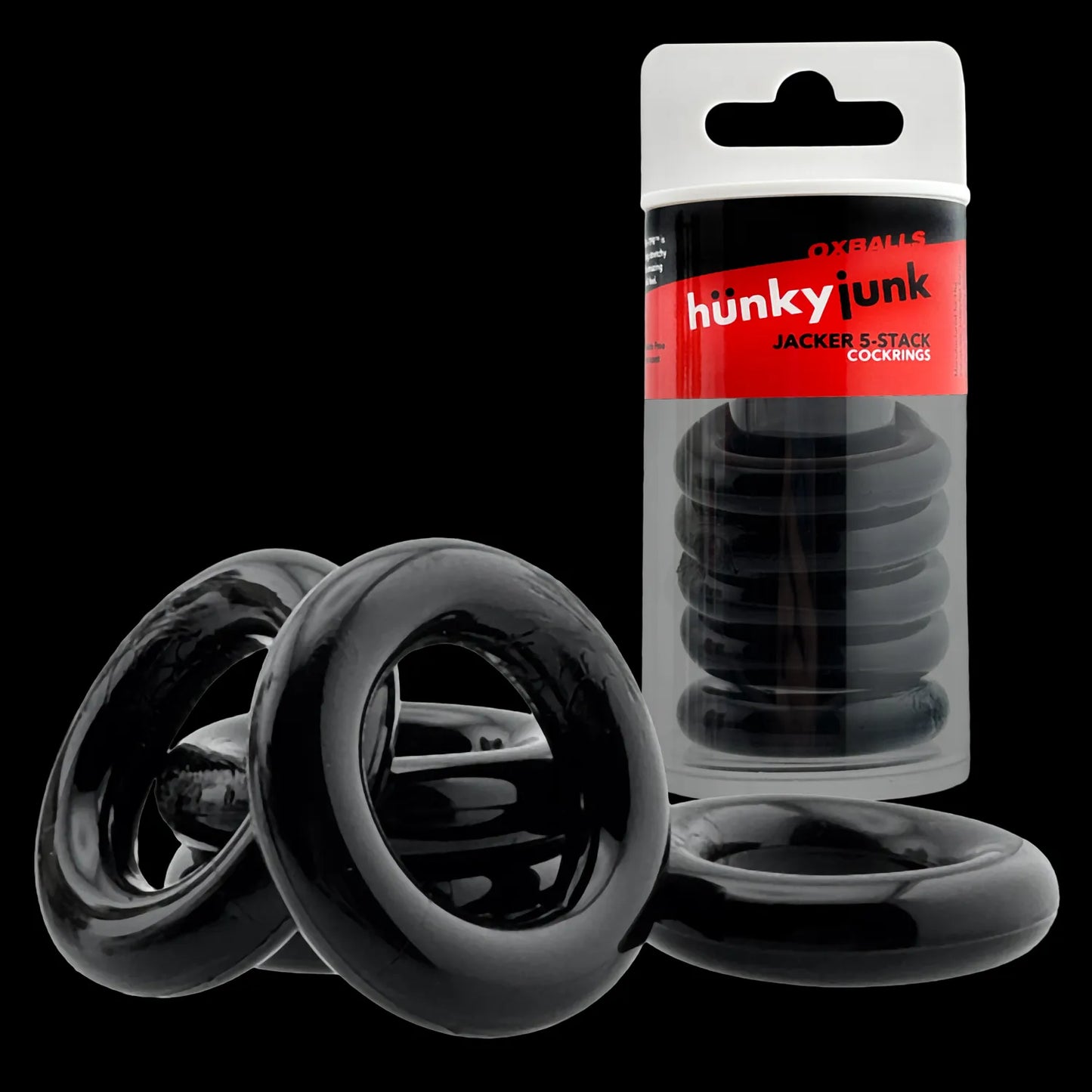 Jacker 5-Stack Five-Pack Tube Super-Strong Cockrings Black