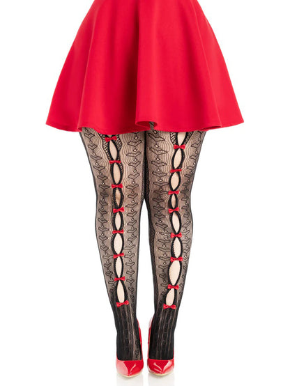Plus Sweetheart Striped Tights Black Red