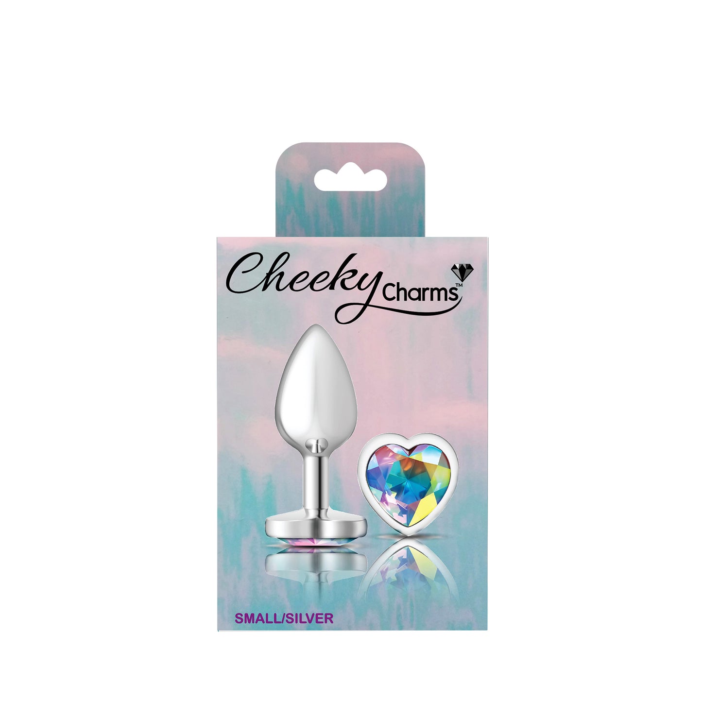Clear Iridescent Heart Gem Silver Metal Plug - Sm