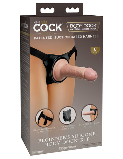 King Cock Beginner's Silicone Body Dock Strap-on Kit with Dildo 6in - Vanilla/Black