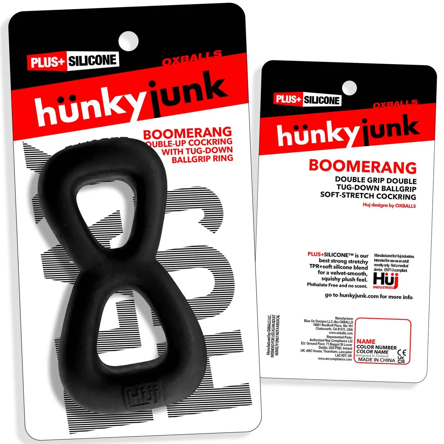 Boomerang Double-Ring Cockring & Nut-Tugger Black