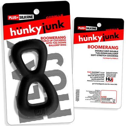 Boomerang Double-Ring Cockring & Nut-Tugger Black