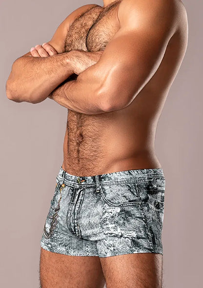 Male Power Dirty Denim Mini Short - Denim Print
