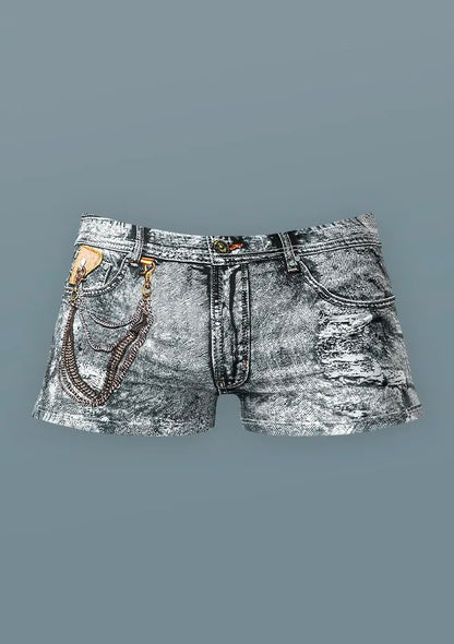 Male Power Dirty Denim Mini Short - Denim Print