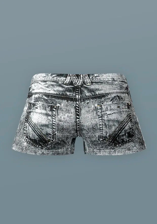 Male Power Dirty Denim Mini Short - Denim Print