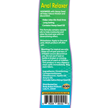 Oooweee Anal Relaxer Silicone Lubricant Plus Hemp - 1.7 Fl. Oz. / 50 ml