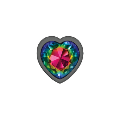 Rainbow Heart Gem Gunmetal Metal Plug - Md