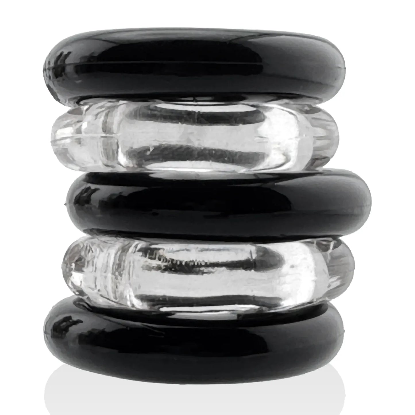 Jacker 5-Stack Five-Pack Tube Super-Strong Cockrings Clear Black